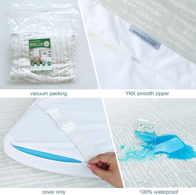 Mattress Topper Cover Protector Twin Size 2 Inch, 100% Waterproof Viscose Cooling Mattress Encasement Zippered with Adjustable Straps, Fit Memory Foam Mattress Topper