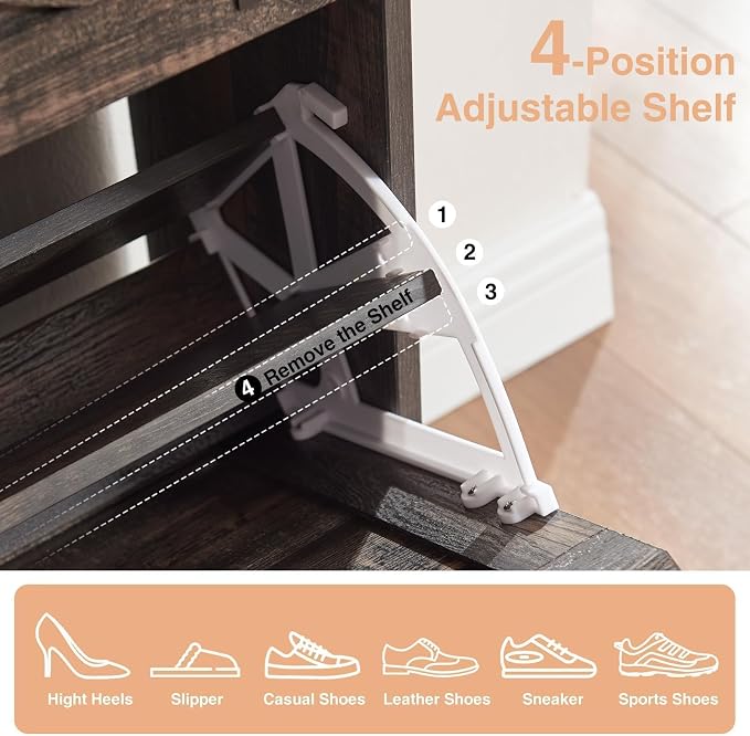 Barnyatoh Shoe Storage Cabinet,Farmhouse Shoe Organizer with 2 Flip Drawers & Barn Door Design,Freestanding Hidden Slim Narrow Shoe Rack Cabinet for Entryway,Foyer,Hallway,Dark Oak - Image 5