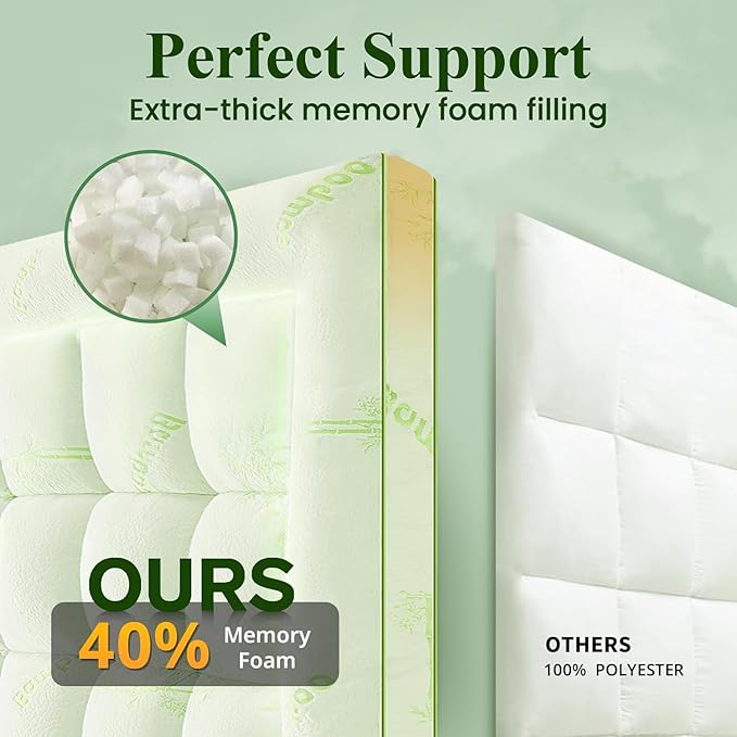 Memory Foam Mattress Topper - Viscose Made from Bamboo Pillow Top Thick California King Size Mattress Pad for Back Pain, Ultra Soft & Cooling for Hot Sleepers, 6-18'' Deep Pocket, Green