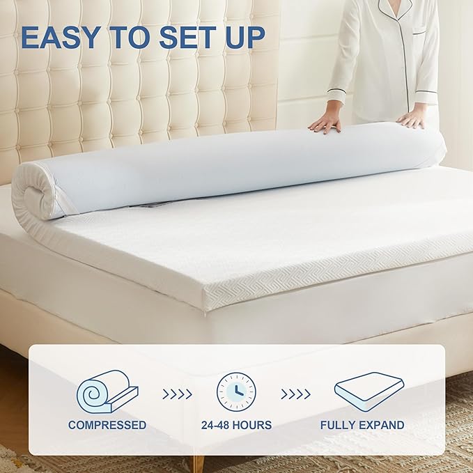 Eiayeebil 2 Inch Memory Foam Mattress Topper Full, Memory Foam Pad with Removable & Washable Cover, Bed Topper for Back Pain, Non-Slip Ventilated Design, Full Size
