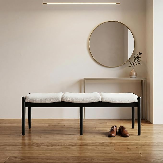 DUOMAY 55'' Modern Ottoman Bench, Chenille Upholstered Entryway Bench Bedroom Bench with Wood Legs, End of Bed Bench for Bedroom, Living Room, Corners, Kitchen, White - Image 9