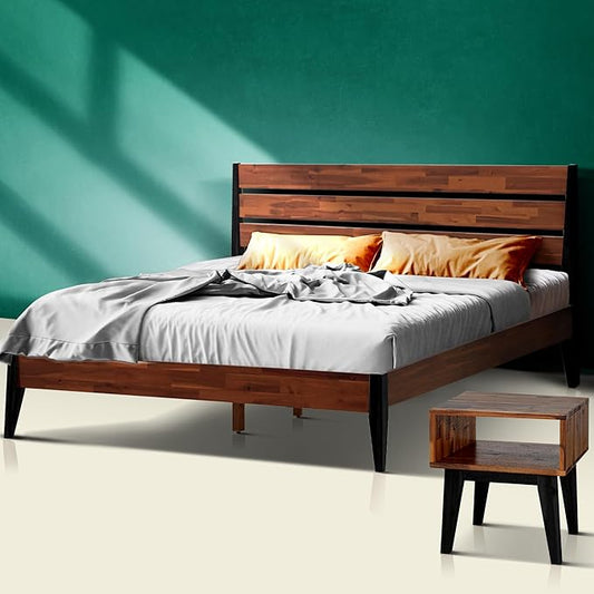 Acacia Emery King Solid Wood Platform Bed Frame with Headboard – Gift Matching Nightstand Included, Farmhouse Mid-Century Modern, Americano Finish, Sturdy, No Box Spring Needed, Easy Assembly