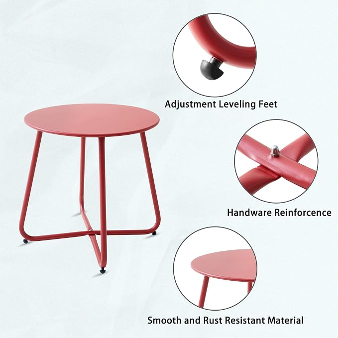 Meluvici Patio Small Side Table Waterproof Round Metal Steel Weather Resistant Portable Outdoor and Indoor End Table for Garden Balcony Yard, Red - Image 5