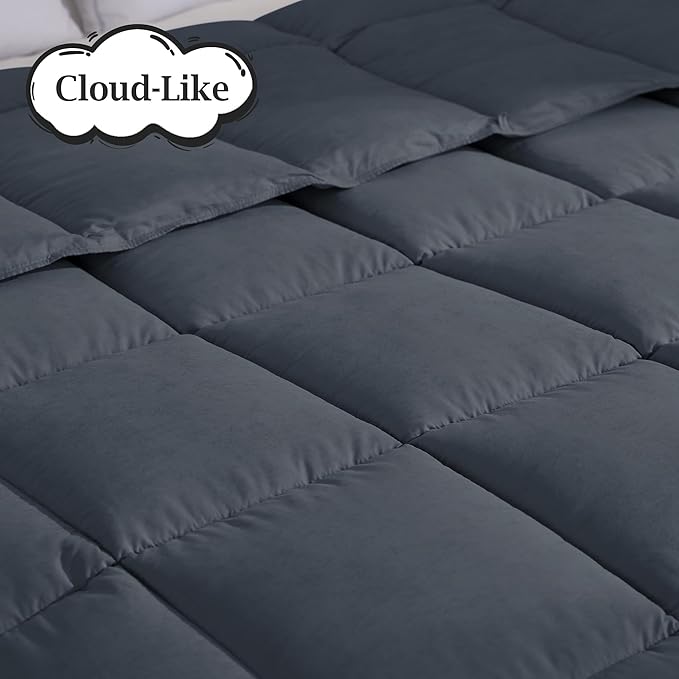 Peace nest King Size Goose Feather Fiber and Down Comforter Fluffy Duvet Insert All Season Hotel Luxury Bedding Comforters Soft Medium Warmth 88x104 Inches Dark Grey
