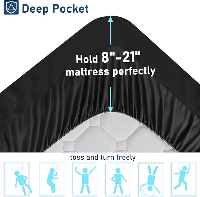King Mattress Topper Extra Thick Pillowtop Cooling Plush Mattress Pad Cover Protector with 8-21 Inch Deep Pocket 3D Snow Down Alternative Fill Black