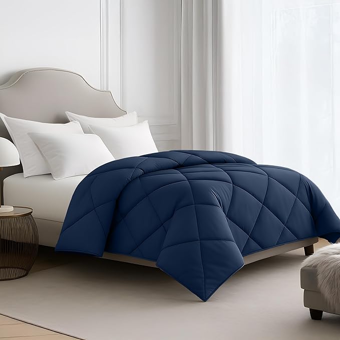 LUX Décor Lightweight Comforter Twin Size - Soft Breathable Down Alternative Diamond Stitched, All Season Navy Comforter with Double Stitched Piping, Oeko-TEX