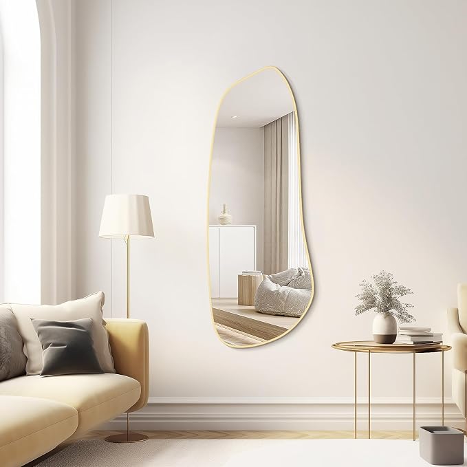 WallBeyond Irregular Wall Mirror, Asymmetrical Mirror Wall Mounted with Gold Framed for Living Room, Bathroom, Bedroom, Entryway Wall Decor, 46"×18", Gold - Image 6