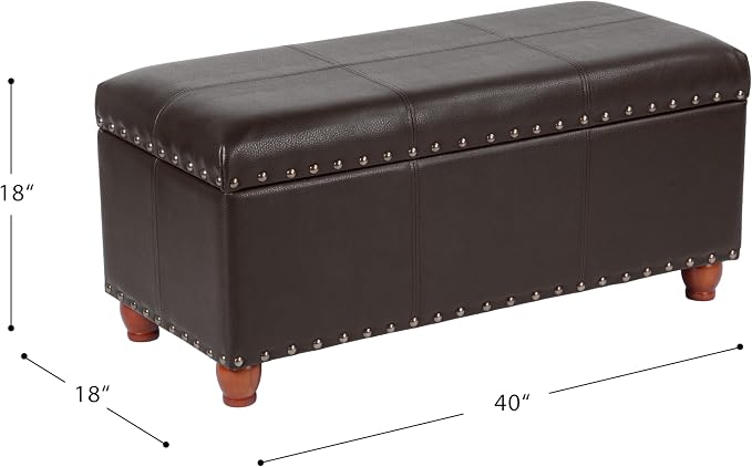 HomePop Espresso Faux Leather Storage Cocktail Bench with Nailhead Trim - Image 3