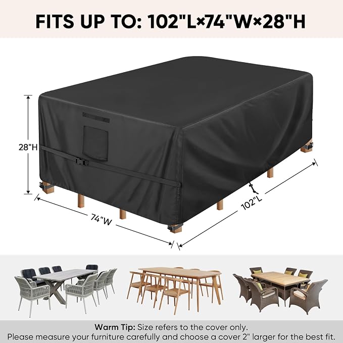 BALEINE Patio Furniture Covers, Outdoor Furniture Covers Waterproof, Heavy Duty Oxford Patio Table Cover for Outdoor Table, Chair, Sofa, Desk (Black 102"L×74"W×28"H) - Image 2
