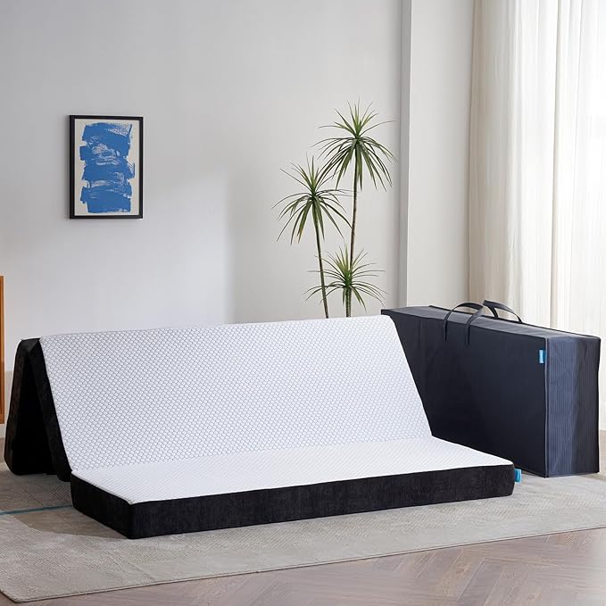 Odorless Foldable Mattress King Size 80" x 76" x 6", 6 Inch Folding Foam Mattress with Storage Bag, Fiberglass Free Trifold Memory Foam Mattress for RV, Guest Bed