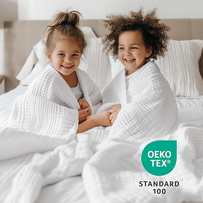 100% Cotton Muslin Blanket King 108" x 90", 6 Layers Breathable and Lightweight Cotton Throw Blanket for Bed, Soft Quilt Bedspread Coverlet, Gauze Blanket for Adults All Season, White