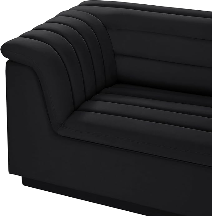 Meridian Furniture 194Black-Sectional Cascade Collection Modern | Contemporary Modular Sectional with Soft Black Velvet Fabric, Deep Channel Tufting, Curved Arms, 148" W x 80" D x 28" H, Black