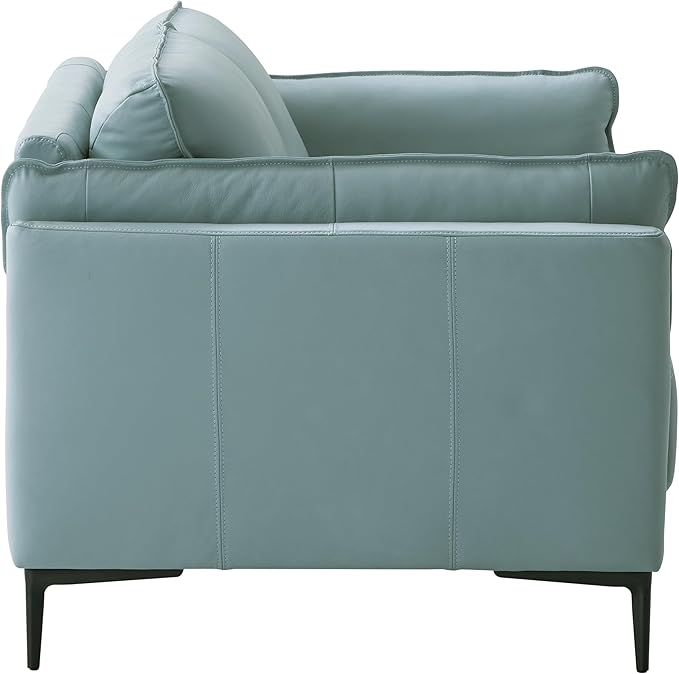 Acme Mesut Leather Upholstered Loveseat in Light Blue and Black