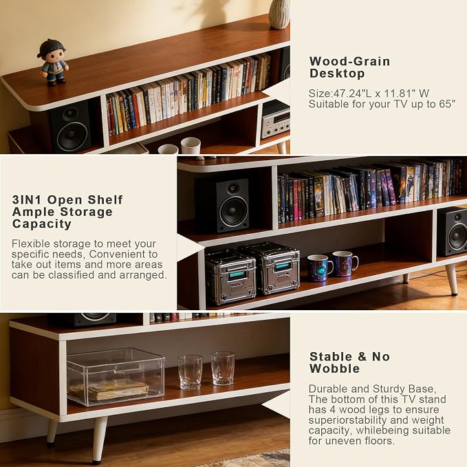 Lightdot TV Stand for TVs up to 45'', Modern Entertainment Center with 3 Storage Open Large Capacity for Collection, Media Console Table for Living Room/Entrance/Sofa Cabinet,Easy Assembly-Red Walnut - Image 5