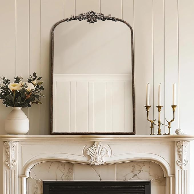 Besdomus Antique Large Arched Mirror: 24"x36" French Arch Black Vintage Wall Vanity Mirror - Traditional Ornate Home Decor for Entryway/Fireplace/Bathroom/Bedroom - Idea for Young Couples - Image 3