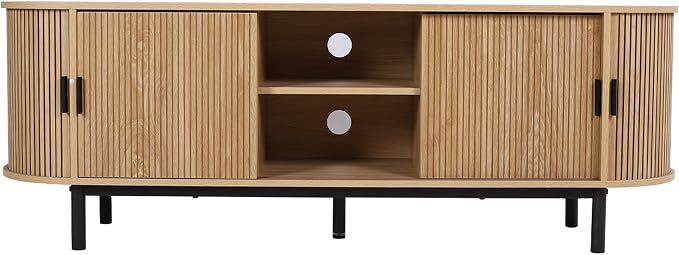 FurSch 62" Tambour Door TV Stand,Wood Mid Century Modern TV Cabinet for Up to 75“ TV,Curved Edge Long TV Stand with Storage for Bedroom Living Room (Natural, 62.2inch) - Image 8