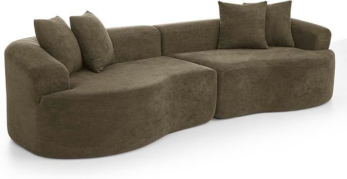 Curved Boneless Sofa Couches 4-Seat Tight Backrest Couch for Living Room Bedroom, Boneless Cloud Sofa with 4 Pillows, Floor Sofa in A Box No Assembly Required