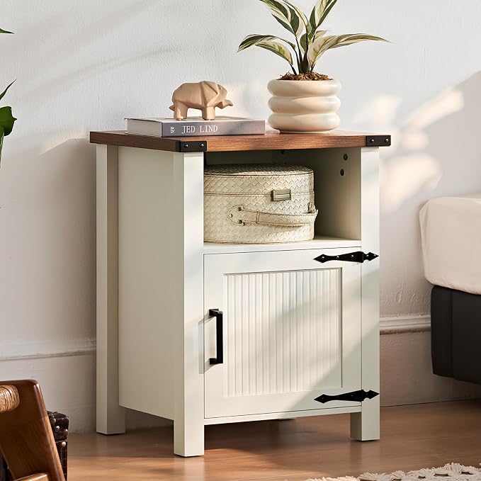 Joaxswe Nightstand with Charger Station and USB Port, 18 Inch Farmhouse Night Stand with Storage Shelf, Modern Couch Side Table with Magnetic Door, Bedside Tables for Bedroom, Home, Antique White by Joaxswe