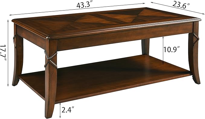 Living Room Tables Set of 3- One Coffee Table and Two End Table with Carved Tabletop and Leg, Mid-Century Sofa Beside Table and Center Table with Carved Legs, Easy Assembly, Cherry Brown KFZ-CJZ-DR200