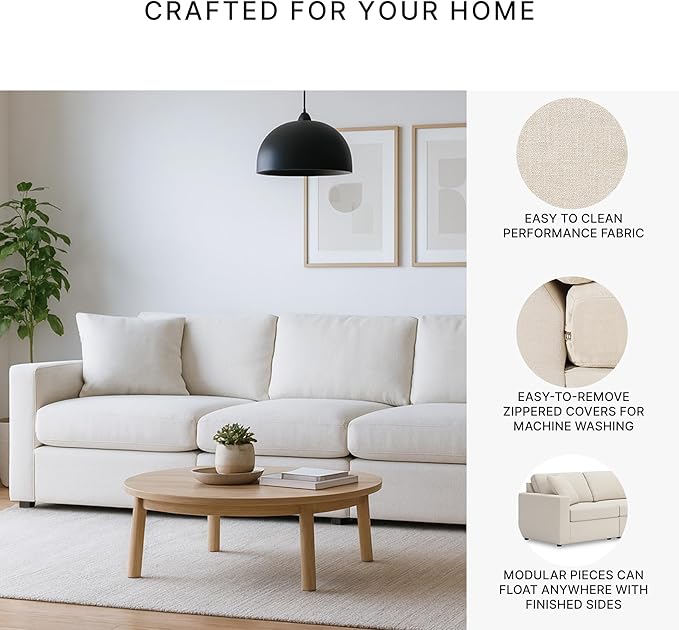 Signature Design by Ashley Modmax Coastal Modular Stain Resistant 4-Piece Sofa with Reversible Cushions and 2 Accent Pillows, Beige