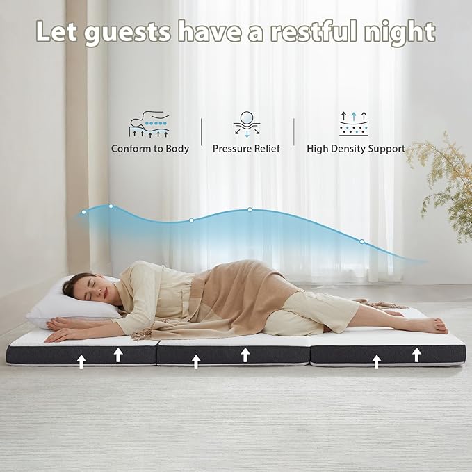 Tri Fold Memory Foam Foldable Mattress Twin XL, 3 inch Folding Mattress for Guest Sleep. Portable Trifold Mat with Removable Washable Cover, Floor Sleeping Mat for Adult and Kid