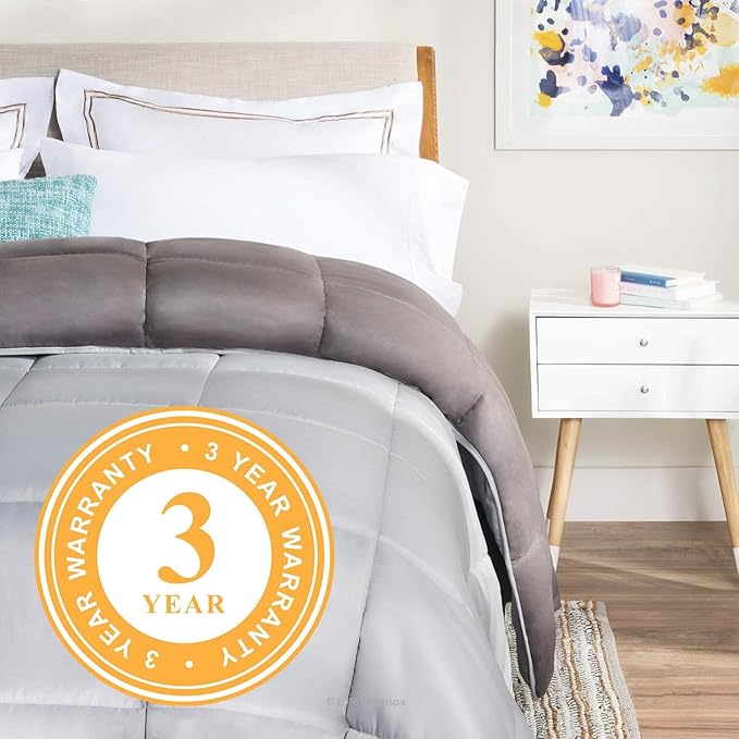 Linenspa Reversible Down Alternative Comforter and Duvet Insert, for Twin XL Size Bed – All-Season Comforter with Box Stitch and 8 Duvet Loops – Bedding for Kids, Teens, and Adults – Stone / Charcoal