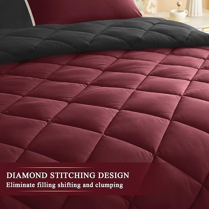 132x120 Alaskan King Comforter, Extra Large King Size Comforter Oversized, All Season Soft Lightweight Quilt Down Alternative Duvet Insert with 8 Corner Tabs, Black&Red
