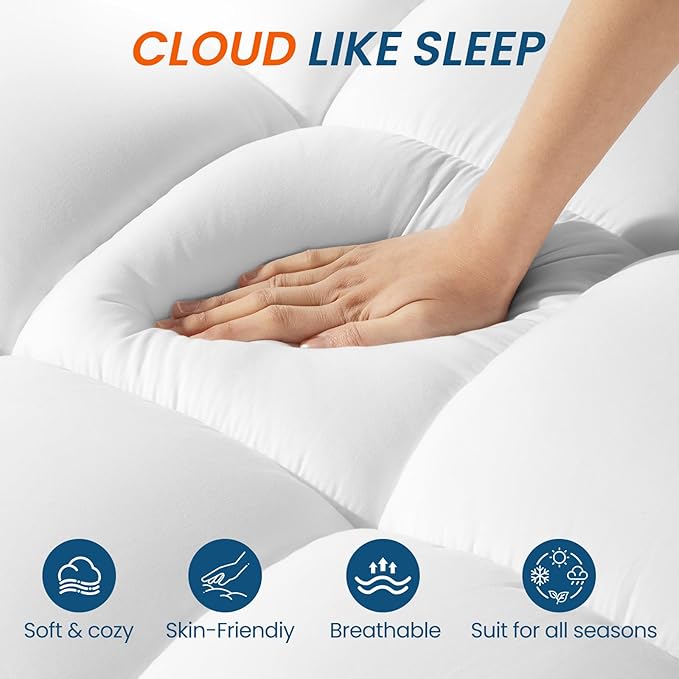 4 Inch Dual Layer Memory Foam Mattress Topper - 2 Inch 1000GSM Fluffy Soft Pillow Top Mattress Pad Cover and 2 Inch Cooling Gel Memory Foam for Back Pain Relief, with 8-21" Deep Pocket (Full,54"x75")