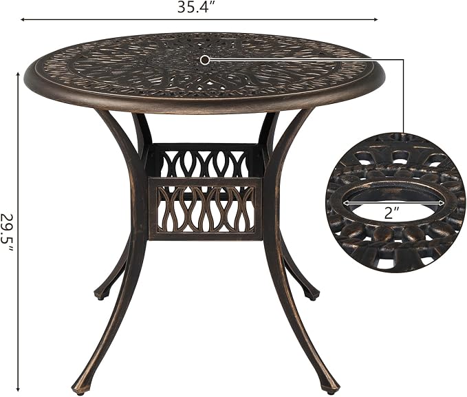 VINGLI 5 Pieces Outdoor Patio Dining Set, Cast Aluminium Patio Furniture Set with 4 Chairs and 1 Umbrella Table for Yard, Garden, Porch and Poolside, Bronze - Image 8