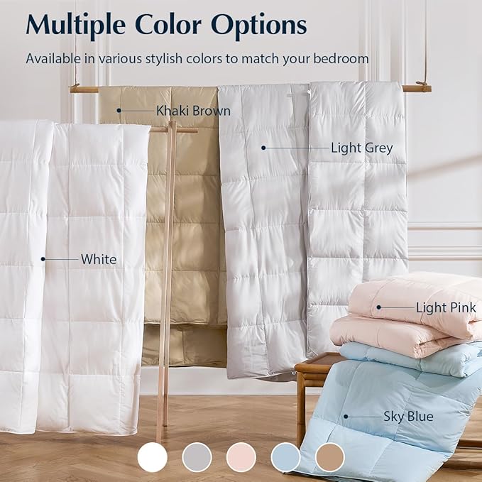 Pacific Coast Summer Goose Feather and Down Fiber Comforter King Size, Breathable Duvet Insert for Summer and Hot Sleepers, Natural Cooling Tencel Lyocell Shell, 8 Corner Tabs, Khaki Brown, 106x90