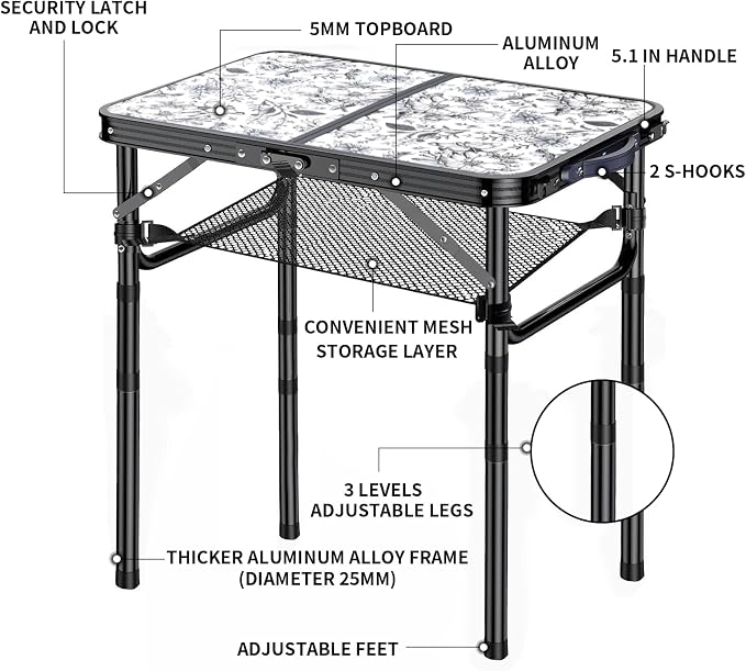 Outdoor Side Table, Portable 3 Adjustable Height Small Outdoor Folding Table, Aluminum Foldable Patio Side Tables for Outside Indoor, Plant Stand Coffee End Table for Pool, Porch,Garden, Balcony - Image 4