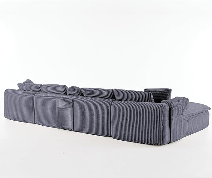 149" Oversized U Shaped Cloud Modular Sectional Sofa Boneless Couch with Double Chaise,Free Combination Convertible Floor Sofa Bed with Storage Pockets and Pillows | No Assembly