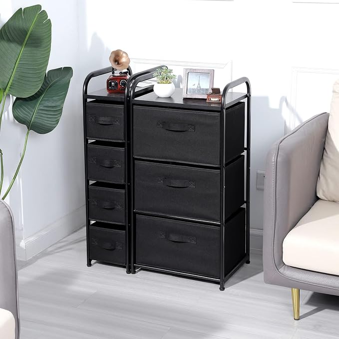 MAX Houser Dresser Storage with 3 Easy Pull Fabric Drawers, Fabric Dresser Tower,Vertical Storage Unit for Bedroom,Chest of Drawers with Metal Frame, Wooden Tabletop, for Living Room, Closet (Black) - Image 8