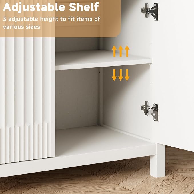 Fatmok Fluted Buffet Cabinet with Storage, 34" Tall Modern Arched Sideboard Cabinet w/AdjustableShelves,Wooden Modular Coffee Bar for Dining Room, Kitchen, Living Room, Entryway, White - Image 4