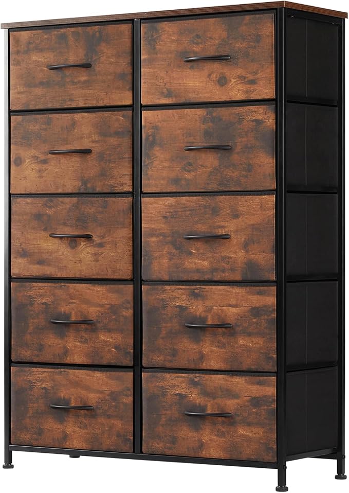 DUMOS Dresser for Bedroom, 10 Storage Drawers, Wide Fabric Closet Chests Organizer Tower Furniture with Wooden Top Metal Frame for Clothes, Guest Room, Living Room, Hallway, Entryway by DumosLifestyle