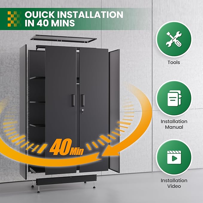Metal Armoire Wardrobe Closet,72" Metal Storage Cabinet with Lock, 18" D x 36" W Broom Closet with Adjustable Shelves and Hanging Rods, Steel Wardrobe for Home,Bedroom,Office,Employee