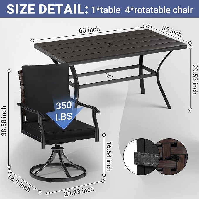 LEVELEVE 7 Piece Outdoor Patio Dining Set with 6 Swivel Dining Chairs & 1 Large Round Dining Table,Bistro Furniture Set for Lawn, Garden, Deck, Backyard and Porch - Image 5