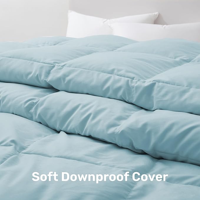 UNIKOME Goose Feather Down Fiber Comforter King Size, All Season Duvet Insert with Soft Downproof Cover, Cloud-Like Fluffiness Bed Comforters with Corner Tabs (King, Blue, 88"X104")
