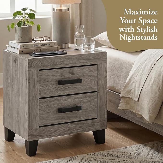 Kings Brand Furniture Napa Farmhouse 6-Piece Bedroom Set - Bed Frame with Headboard, Dresser and Mirror, Chest and 2 Nightstands (Queen)