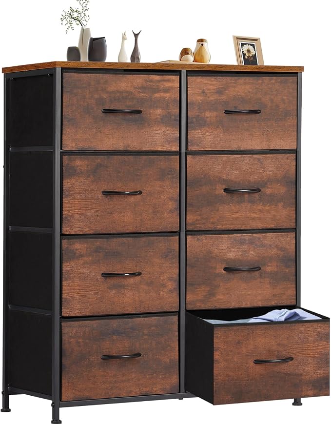 Sweetcrispy Dresser for Bedroom with 8 Storage Drawers, Large Fabric Storage Tower Organizer, Chest of Drawers with Metal Frame Wooden Top for Closet, Living Room, Entryway,Brown by Sweetcrispy