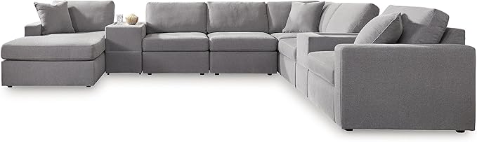 Signature Design by Ashley Casual Modmax Stain Resistant U-Shape Right-Arm Facing 8-Piece Sectional with Chaise and Storage Consoles, Gray