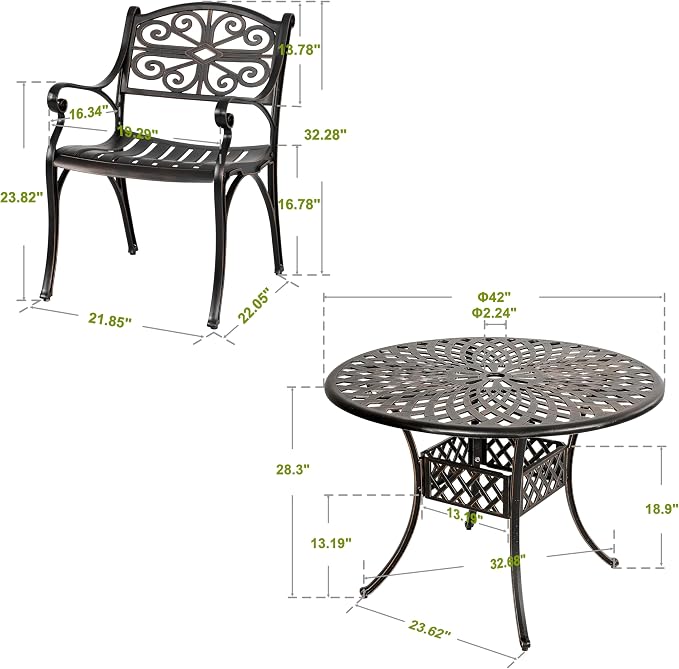 NUU GARDEN 5 Pieces Outdoor Patio Dining Set, 42" Round Cast Aluminum Dining Table with 2.24" Umbrella Hole and All-Weather 4 Outdoor Patio Dining Chairs for Patio, Garden, Backyard, Balcony, Bronze - Image 6