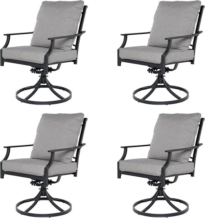 Grand patio Dining Chairs Set of 4，Outdoor Swivel Patio Dining Chairs Set of 4，Swivel Rocker Dining Chairs，Outdoor Dining Chairs with Grey Cushions, Patio Chairs for Outside, Garden Lawn Porch by GrandPatio