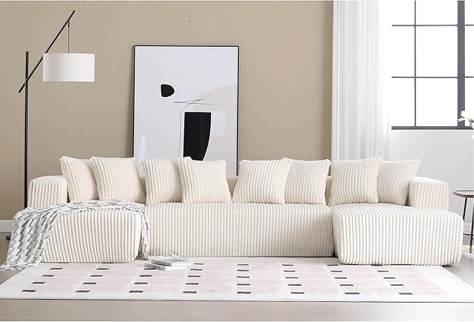 133" Oversized U-Shaped Modular Sectional Sofa, No Assembly Required Floor Couch, Memory Foam Cloud Sofa with 11 Lumbar Pillows, Corduroy Upholstery | Breathable material, Non-Slip, Wider Armrest