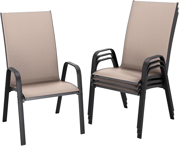 JEAREY Patio Dining Chairs Set of 4, Outdoor Stackable Dining Furniture Set, All Weather Dining Set for Lawn, Garden, Backyard, Poolside, Brown by JEAREYOutdoorsCollection
