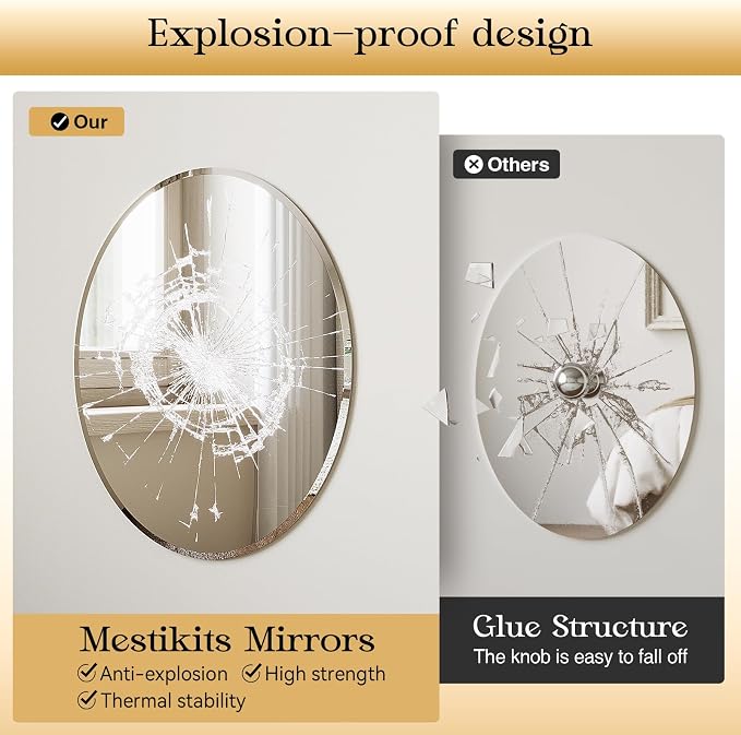 Frameless Wall Oval Bathroom Mirror, 24"x16" Wall Mirror with 15mm Beveled Edge, Tempered Glass, Farmhouse Small Mirror for Over Sink, Bedroom, Entryway (Horizontal or Vertical) - Image 6
