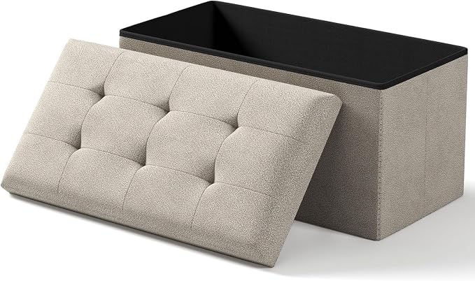 OS MOTOR Storage Ottoman Bench, Folding Ottoman Foot Rest,15 x 30 x 15 Inches,End of Bed Bench,Storage Chest, for Living Room, Bedroom, Hallway, Entryway, Holds up to 600 lb (Sandy-Beige1, 30") by OSMOTORHOME