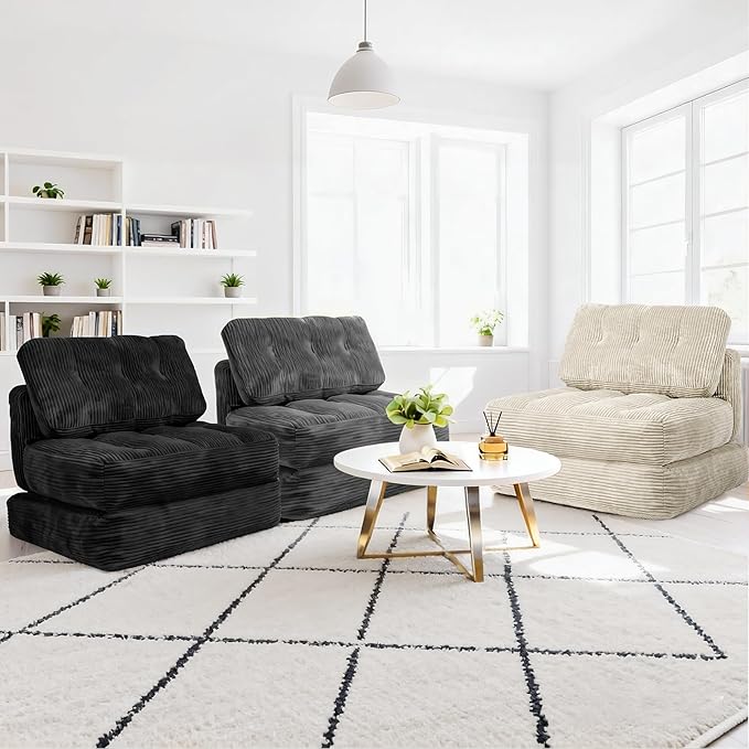 Art3d Folding Sofa Bed, Convertible Sleeper Sofa Bed with Pilow & Back Support, 3 in 1 Long Futon Boneless Couch, Comfy Floor Couch for Living Room, Bedroom, Dark Gray