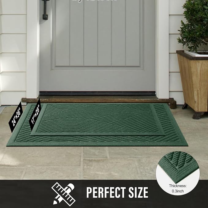 HIYARD Sturdy Front Door Mat, Absorbent Muddy Dirt Resist Welcome Door Mats Outdoor Indoor, Stain and Fade Resistant, Non-Slip Backing Entry Mat Low Profile Doormat for Entryway, 29??17, Green - Image 6