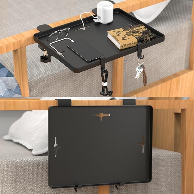 Bedside Shelf, Bedside Shelf for Dorm Bunk Bed, Clip On Nightstand Foldable, College Dorm Room Essential Bedside Tray with Magnetic Mat and Cable Management for Dormitory Black by Unknown